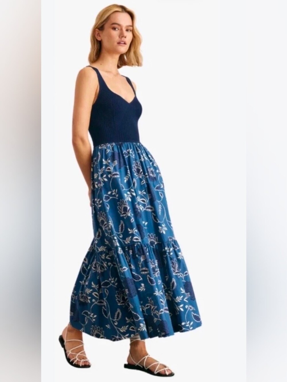 Lucky Brand Blue Floral Tiered Maxi Skirt